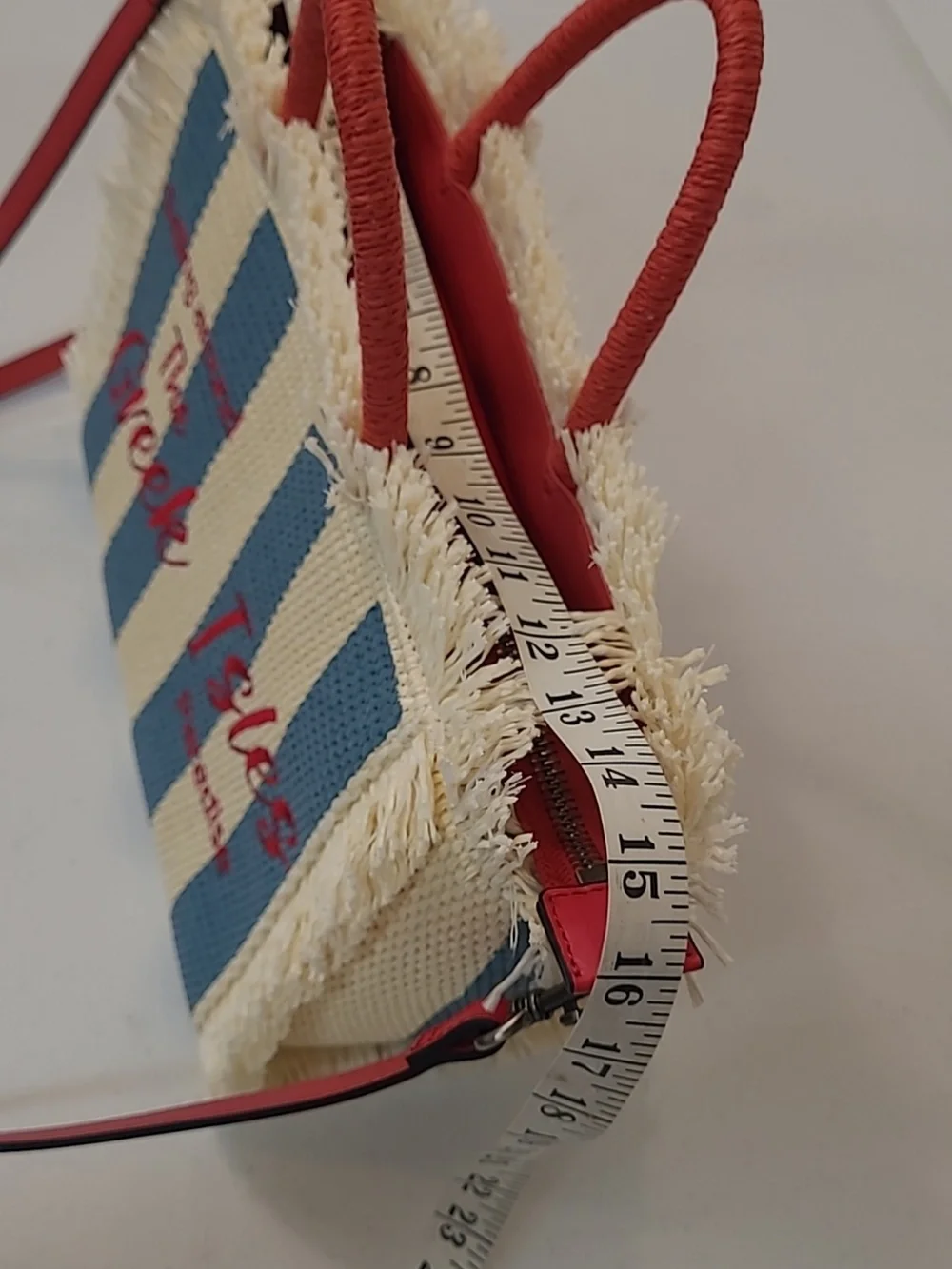 Patricia Nash Greek Isles Straw Tote w Blue Stripes & Red Accent+ CrossbodyStrap
